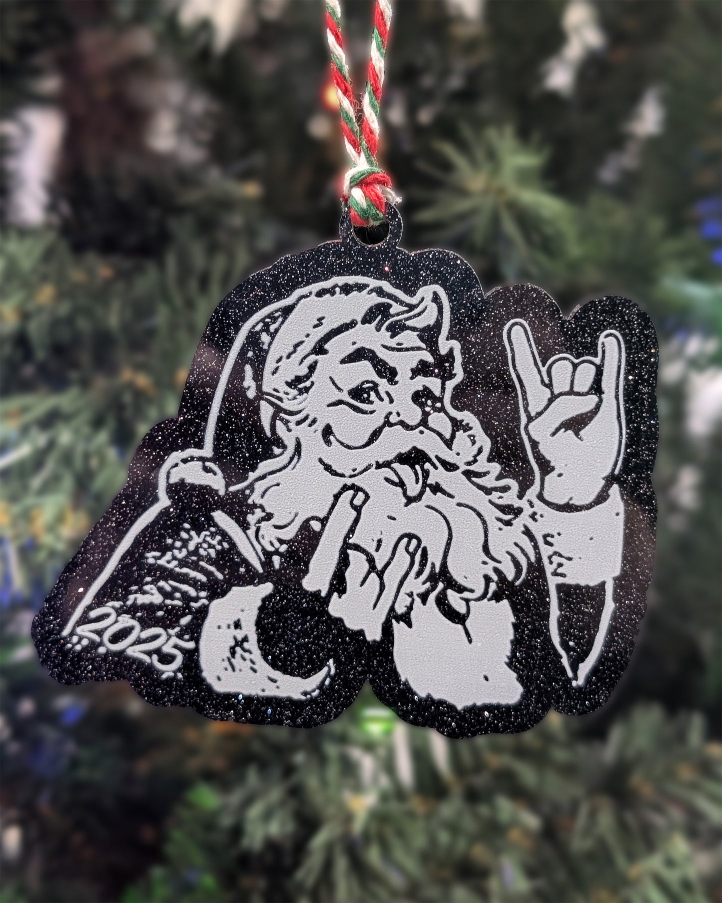 Rocker Santa™  Ornament • “Hail Santa Rocker” • P5 Creative Holiday Gift