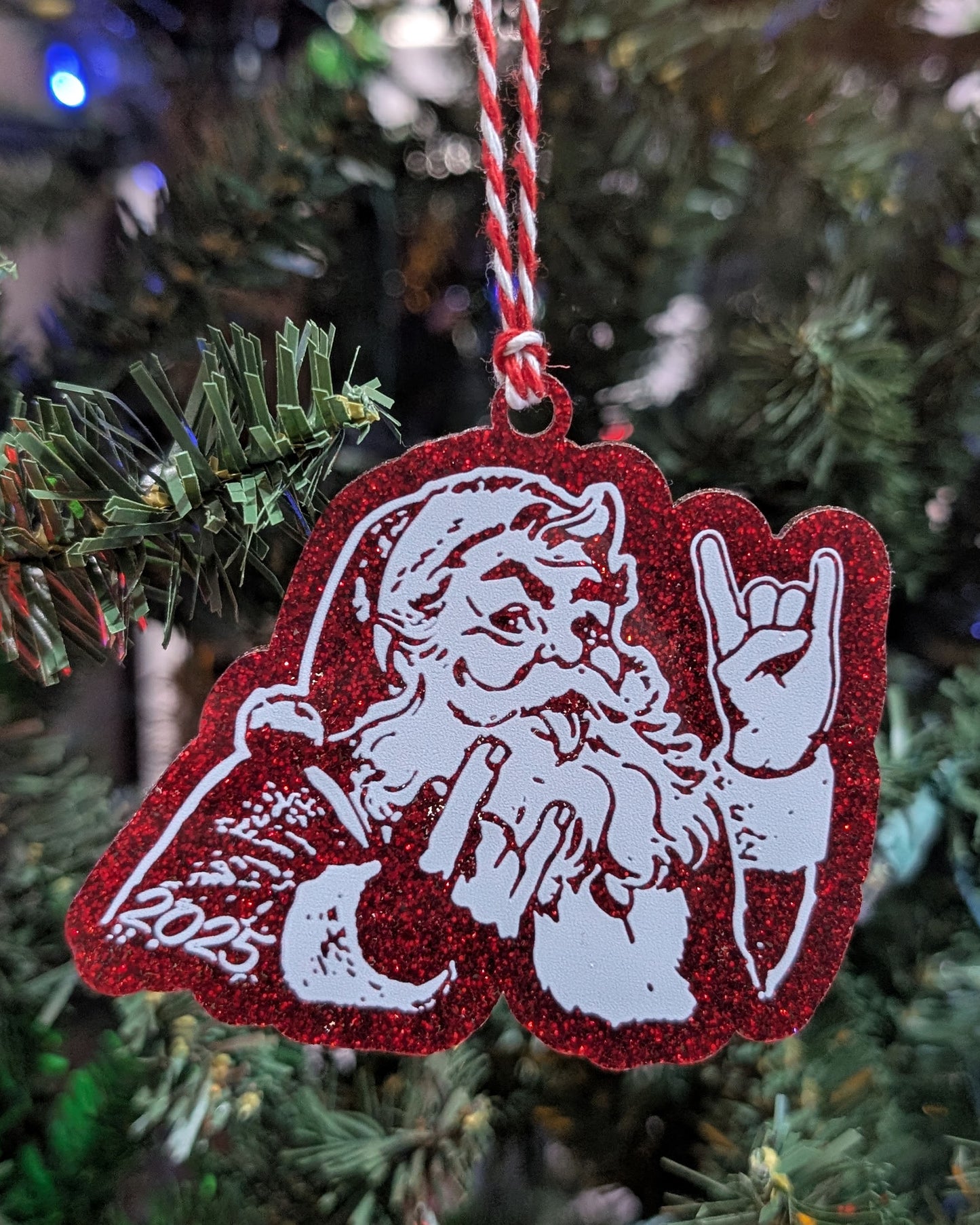 Rocker Santa™  Ornament • “Hail Santa Rocker” • P5 Creative Holiday Gift