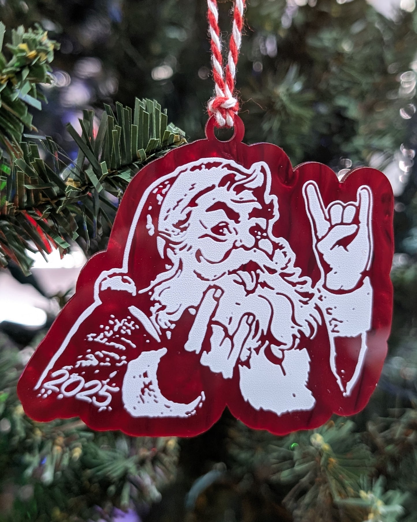Rocker Santa™  Ornament • “Hail Santa Rocker” • P5 Creative Holiday Gift